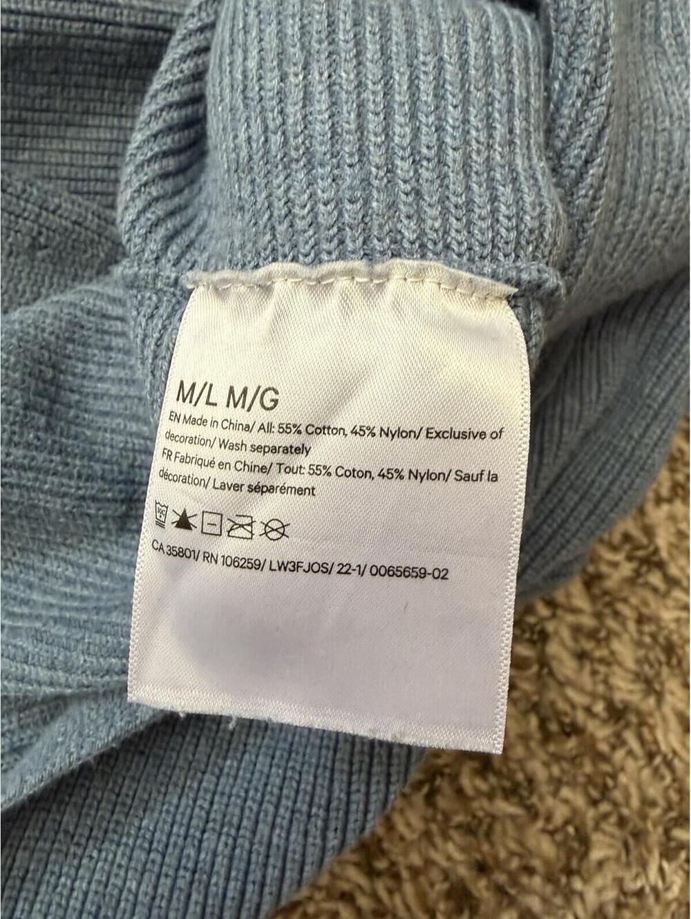 LULULEMON Boxy Cotton-Blend Sweater Womens M/L Blue Rib Knit Mock Neck Pullover - Picture 7 of 7